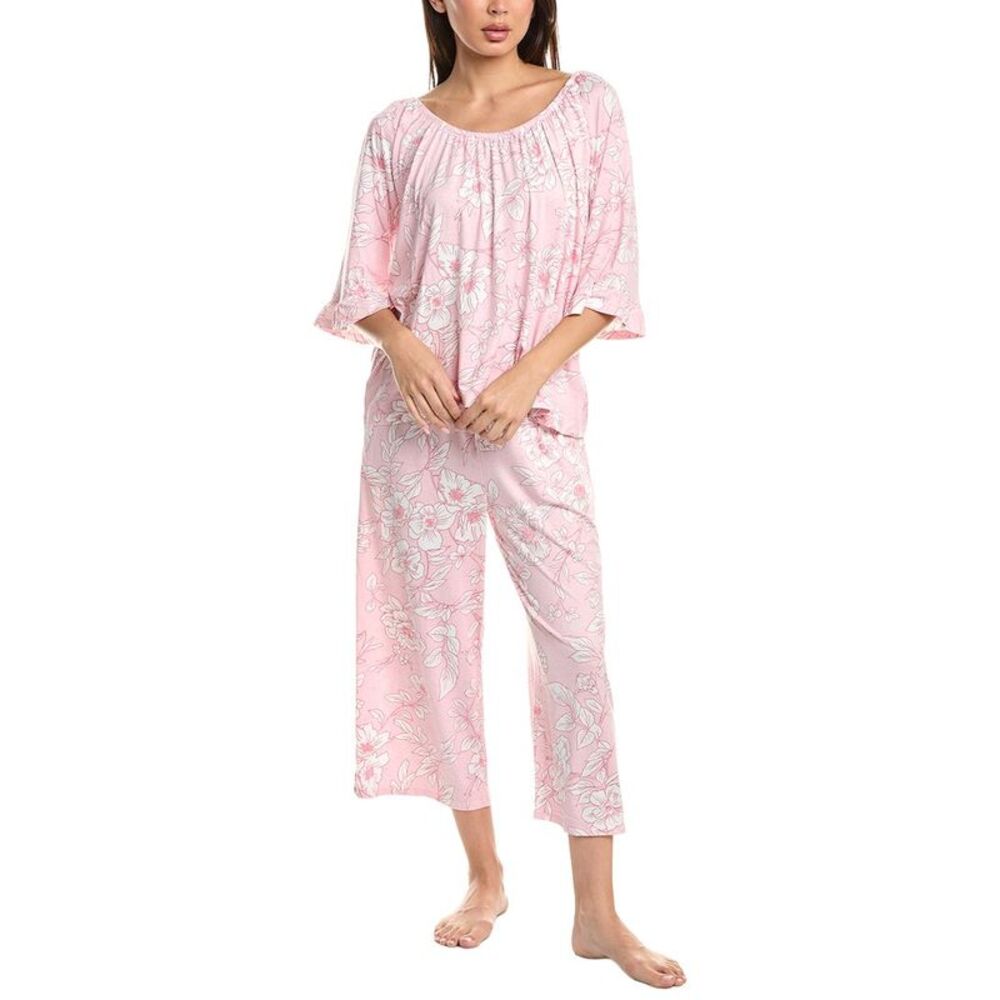 Ellen Tracy Womens 2Pc Off-The-Shoulder Top & Wide Leg Pajama Set, Pink